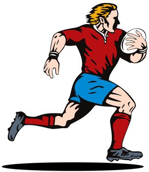 illustration of a rugby player running with the ball on isolated background 