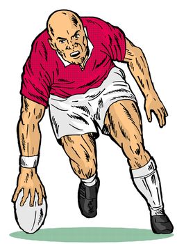 illustration of a rugby player scoring a try on isolated background  retro style