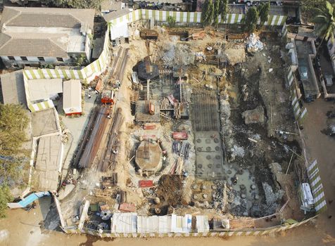 July 2010 Mumbai, India Editirial A construction site in Mumbai, aerial view of laying the foundations