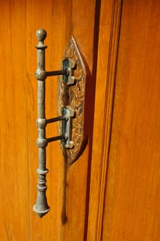 Wood door with metal handle