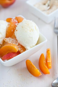 Delicious and refreshing coconut icecream with apricots