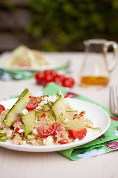 Quinoa, tomatoes, feta and courgette make up a delicious salad
