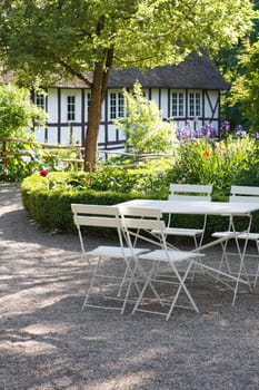 An idyllic garden in the evening