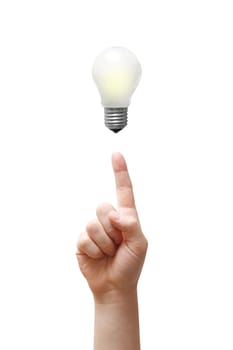 A hand holding a light bulb