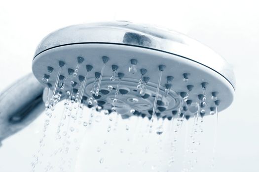 A shower head with running water