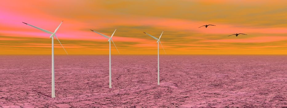 landscape pink and wind turbine