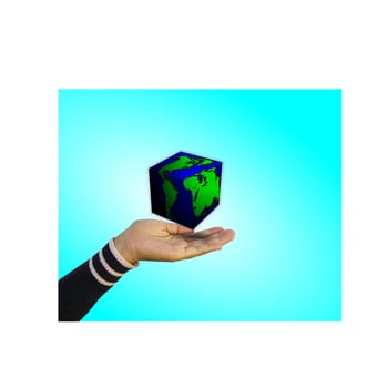 World cubic in hand