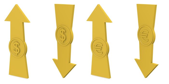 Arrows with euro sign and dollar sign