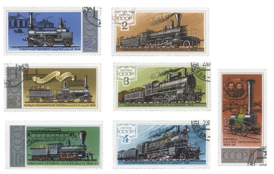 Russian Train Stamps a collection of different designs