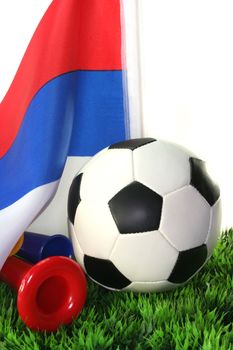 Flag of Serbia with a football in a field