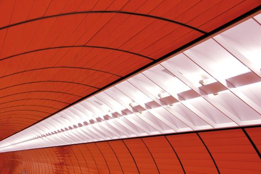 Bright neon lights of an underground station in munich