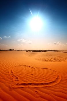 i love desert heart on yellow sand