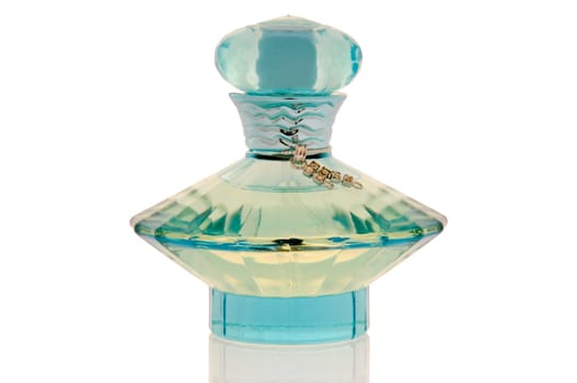 Perfume in an elegant bottle on a clean white background