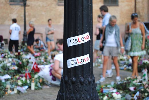 A sticker commemorating the victims after the terrorist attacks in Oslo and at Utøya 22.07.2011.