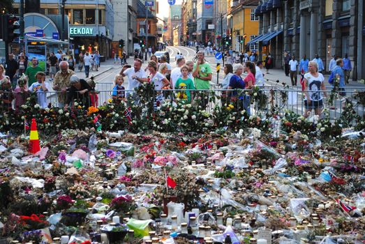 A sea of roses at Oslo Cathedral commemorating the victims after the terrorist attacks 22.07.2011.