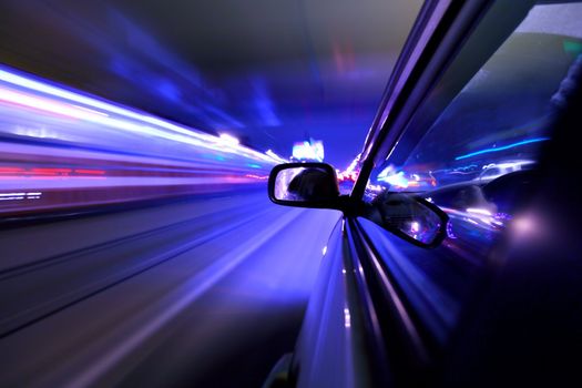 car fast drive on highway in night