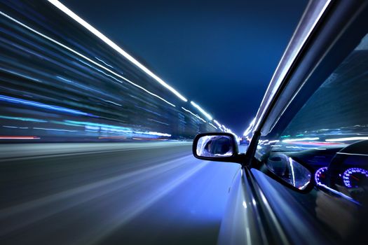 car fast drive on highway in night