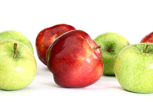 red and green apples macro close up