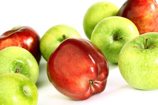 red and green apples macro close up