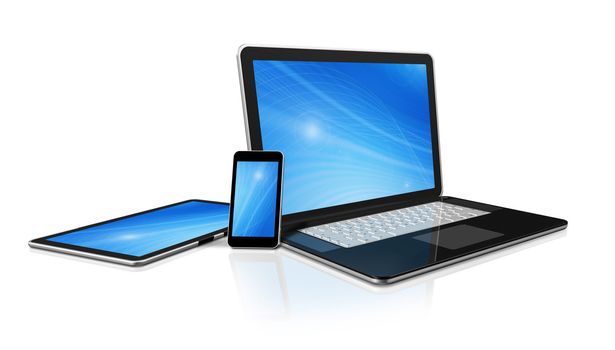 3D laptop, mobile phone and digital tablet pc computer - isolated on white with clipping path