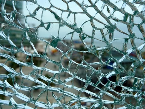 Close up view of some broken glass.
