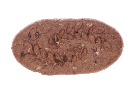 Cookie with nuts and chocolate isolated on a white background.