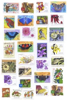 Flowers, butterfly and birds Stamps, Australia