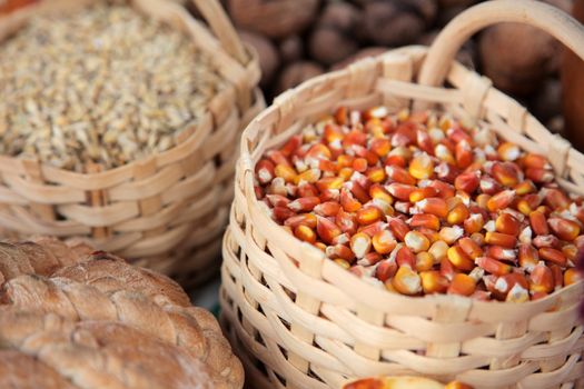Basket with wheat and maize