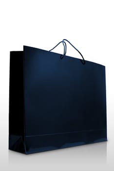 Blue  paper shopping bag on white background, Isolated