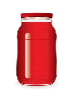 Strawberry or raspberry jam in a glass jar