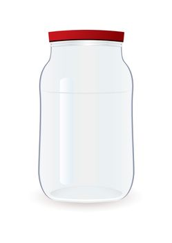 Glass clear empty jam jar with red lid