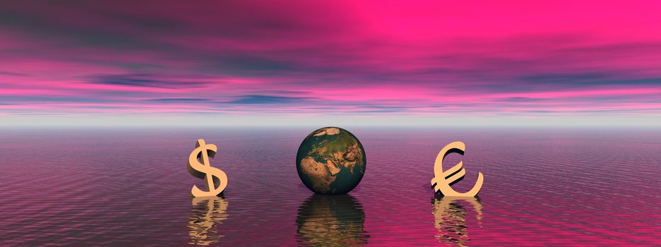 euro and dollar fall and landsape