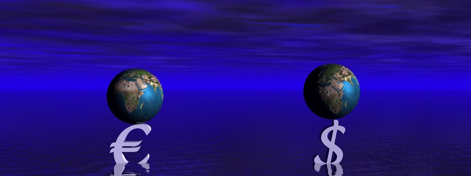euro and dollar and world blue