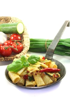 Tortiglione with fiery chili, garlic, zucchini and herbs