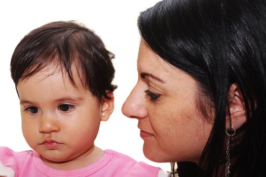 Images of mother with a child on a white background