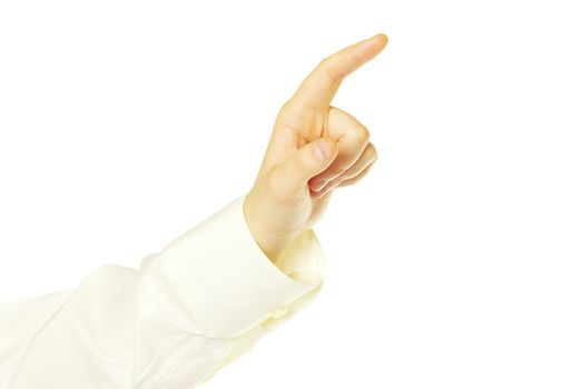 hand touching screen isolated on a white