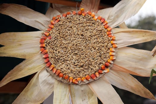 Colorful handmade flowers made of corn