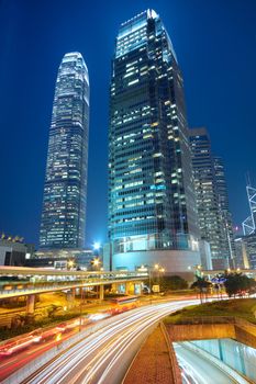 traffic night in downtown area, hong kong