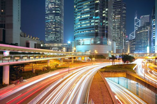 traffic night in downtown area, hong kong