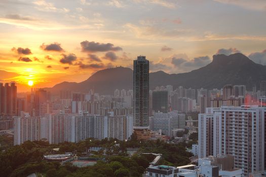 sunset in city