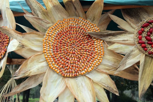 Colorful handmade flowers made of corn