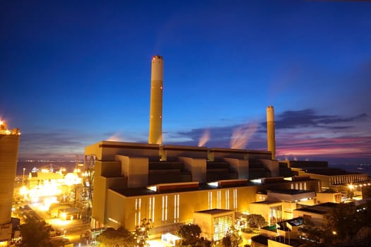 coal power station and night blue sky 