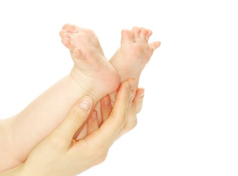 newborn baby feet and hands isolated on white
