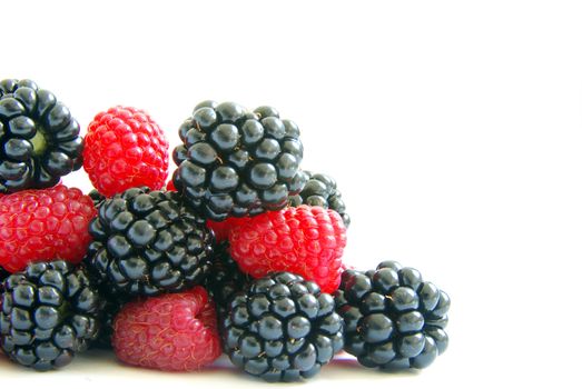 raspberry and blackberry on  white isolated background