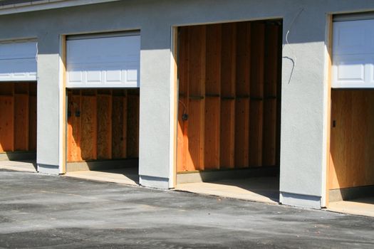 Close up of the garage building under construction.
