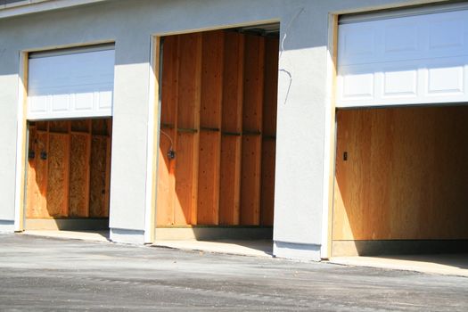 Close up of the garage building under construction.
