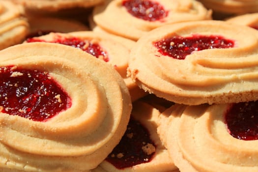 Close up of sweet strawberry shortbread cookies.
