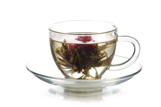 tea in cup with leaf mint  isolated on white background