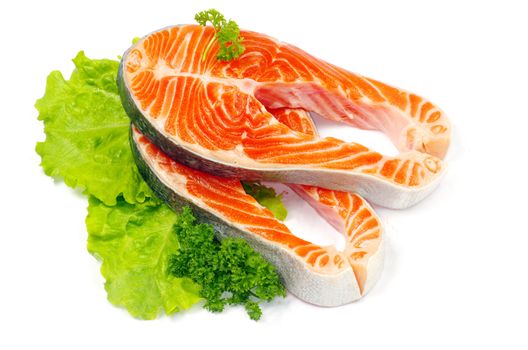 raw salmon and spices isolated
