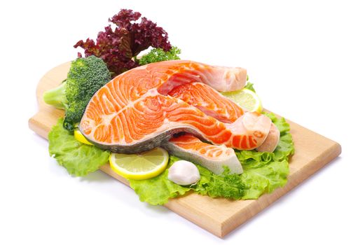 raw salmon and spices isolated